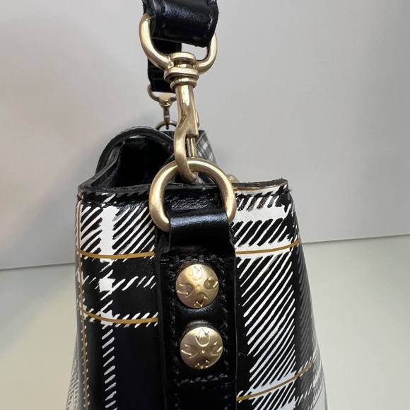 Patricia Nash Irving Leather Satchel with Crossbody Strap Black and White Plaid - Picture 9 of 16